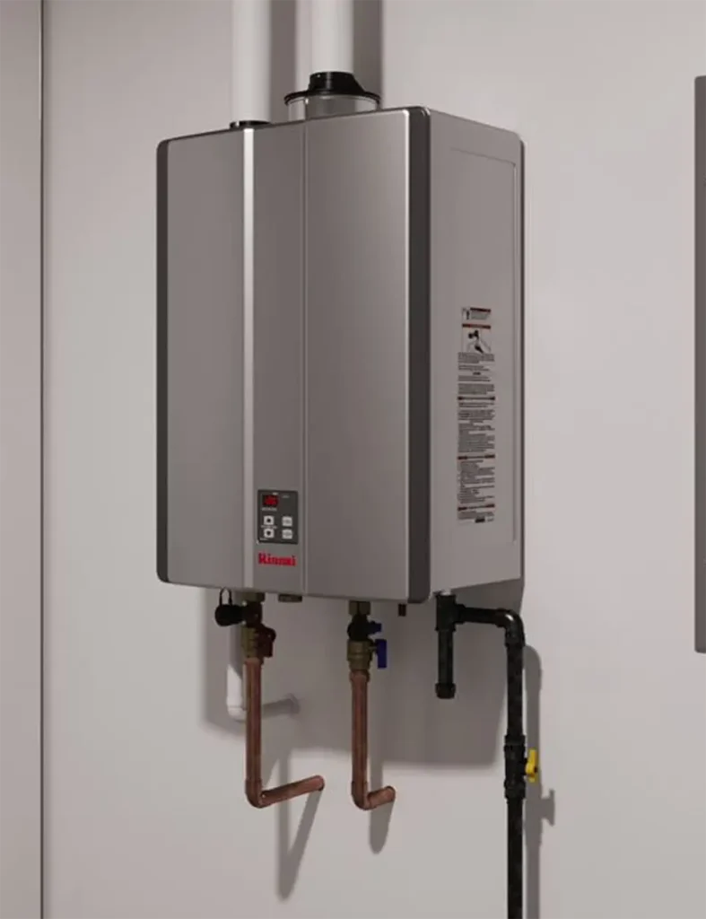 Tankless water heater on a wall