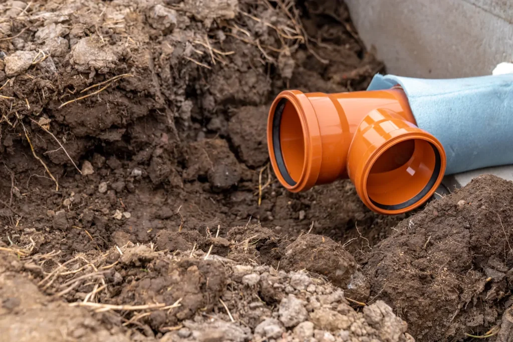 PVC sewer pipe in the ground