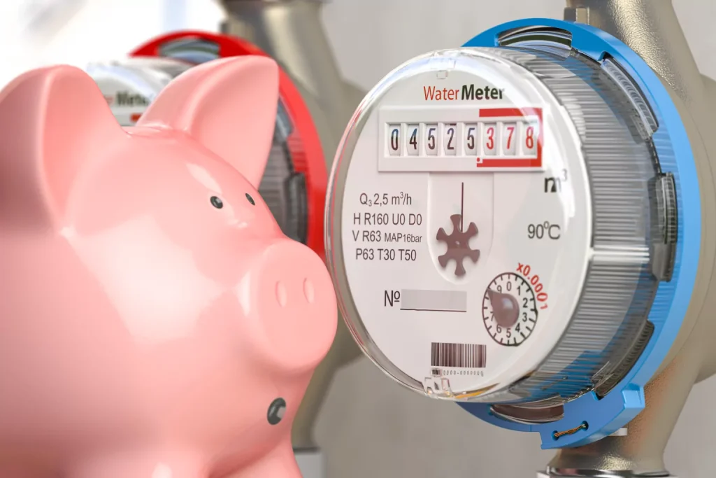 Water meter with piggy bank